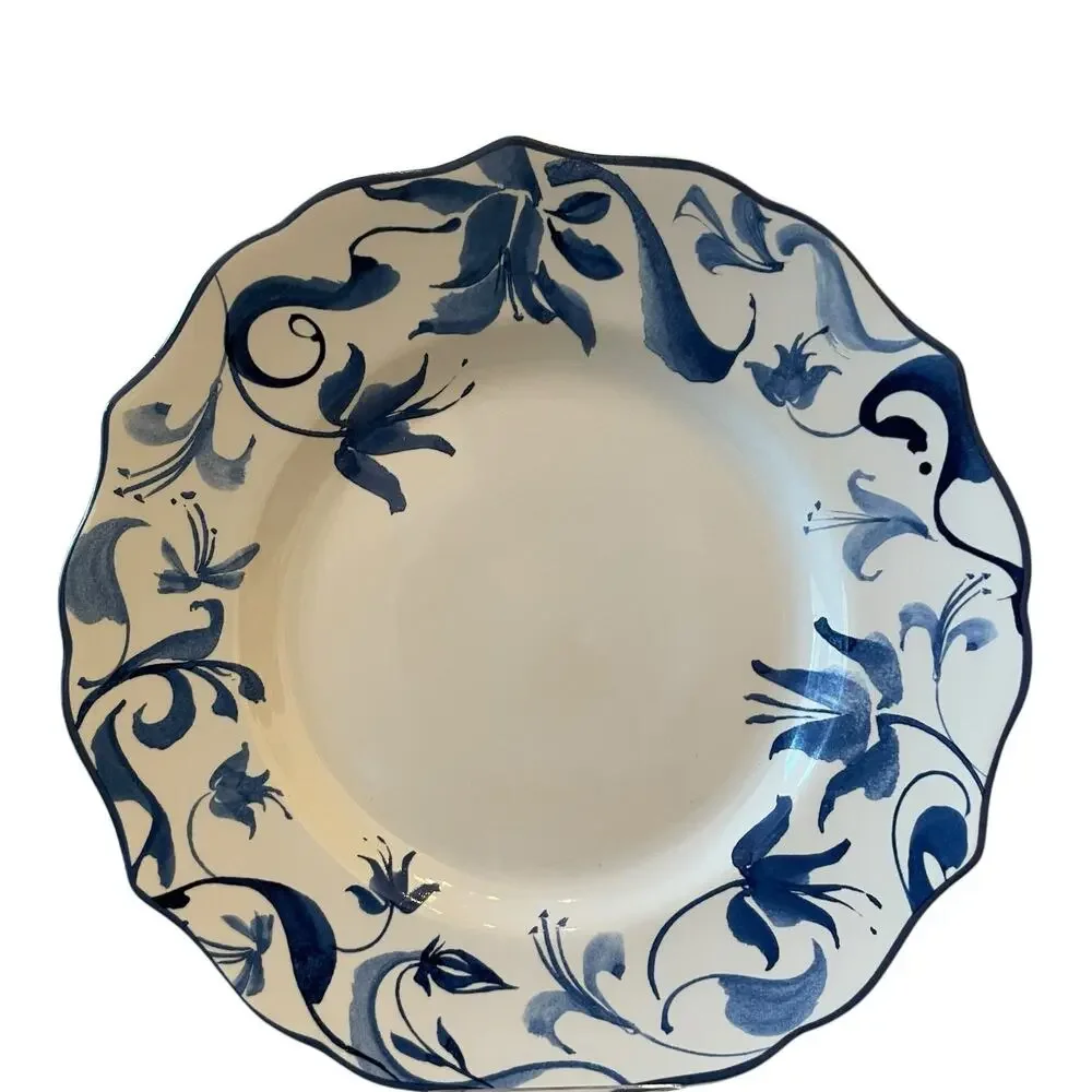 New 222 Fifth AYLA Blue Floral Porcelain 8.5in Salad Plates Scalloped Set of 4